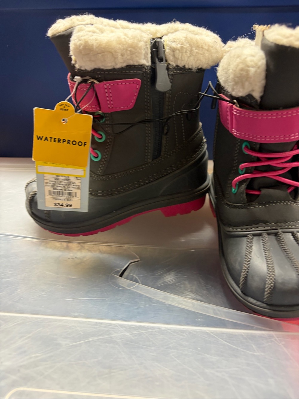 Kids Waterproof Winter Boots with Pink Trim Toddler size 13 NWT